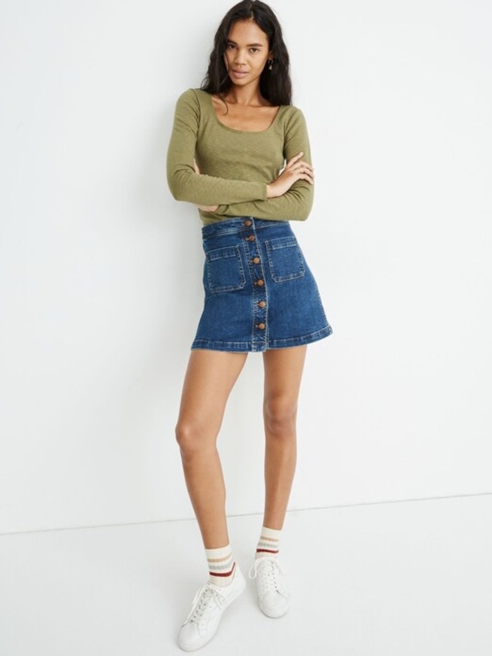 Madewell Blue Denim Button-Front Mini Skirt, 27 NWT